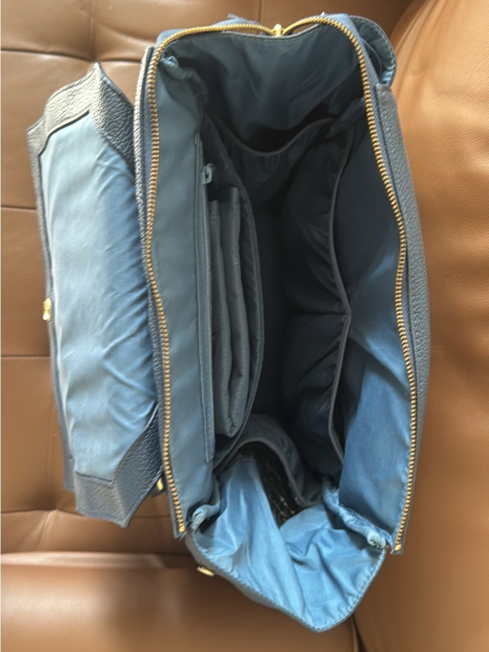 Freshly Picked Blue Leather Diaper Backpack - Picture 3 of 3
